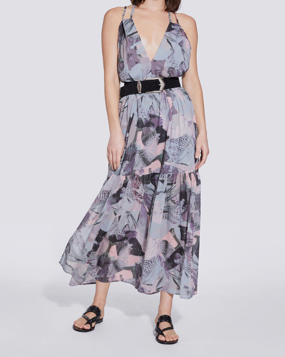 MAUGE GEOMETRIC PRINTED BACKLESS MAXI DRESS image number null